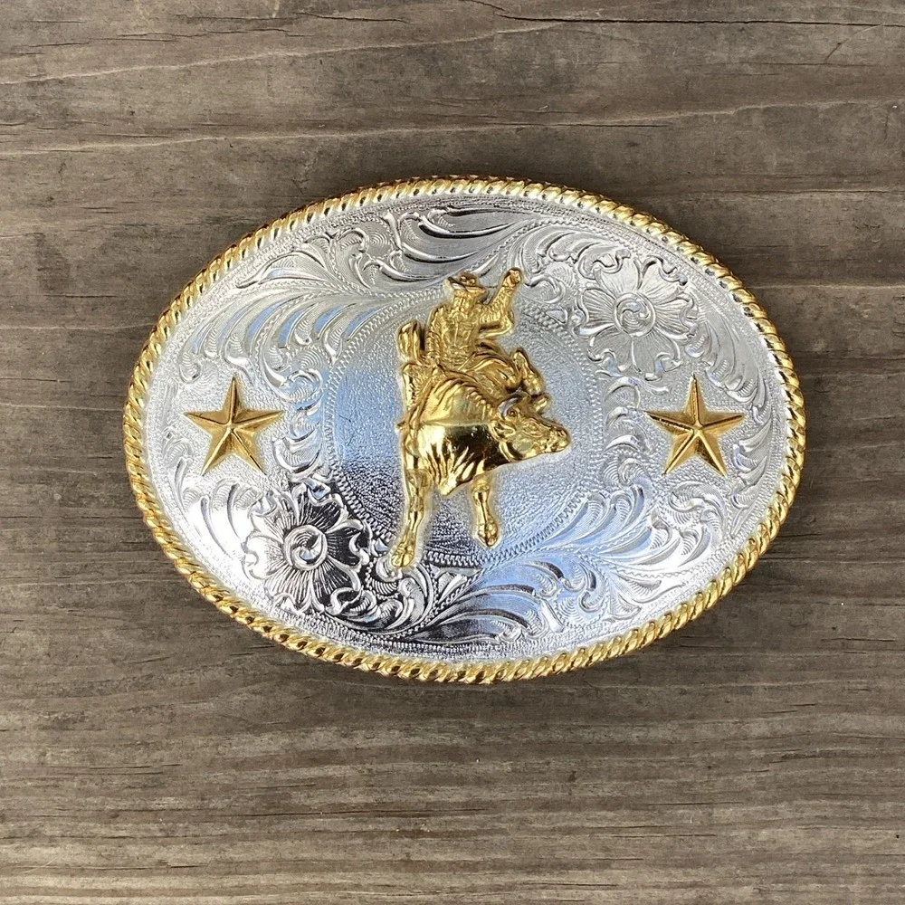4" Rare NOCONA Belt Buckle OVERSIZED Silver Gold WESTERN Rodeo Bull Rider Cowboy - Picture 2 of 7